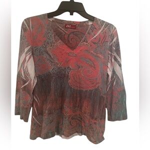 M by amour three-quarter length multicolored women’s top size small coral teal